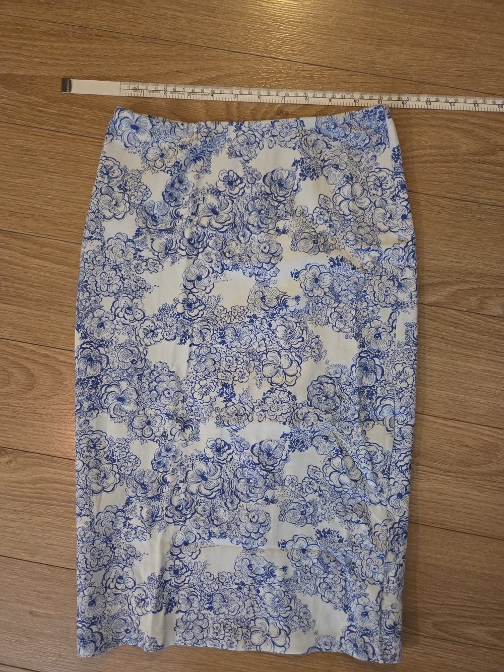 American Apparel Blue and White Floral Pencil Skirt